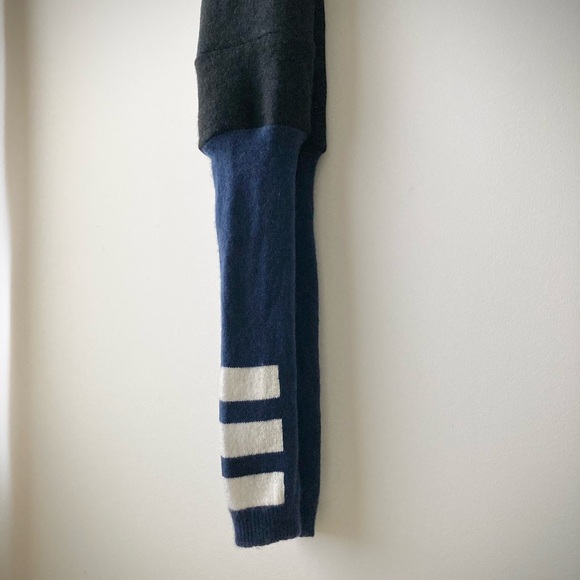 joodito 100% cashmere sweater preppy tie scarf muffler winter black navy striped - Picture 8 of 9